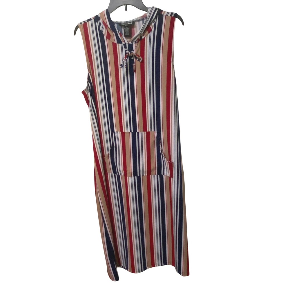 Jennifer Lauren Plus Sleeveless Hooded Striped Midi Dress 2X Patriotic Cover Up